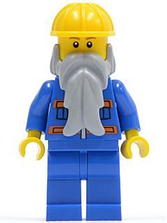 LEGO Minifigure-Blue Jacket with Pockets and Orange Stripes, Blue Legs, Beard, Yellow Construction Helmet-Town / City-CTY123-Creative Brick Builders